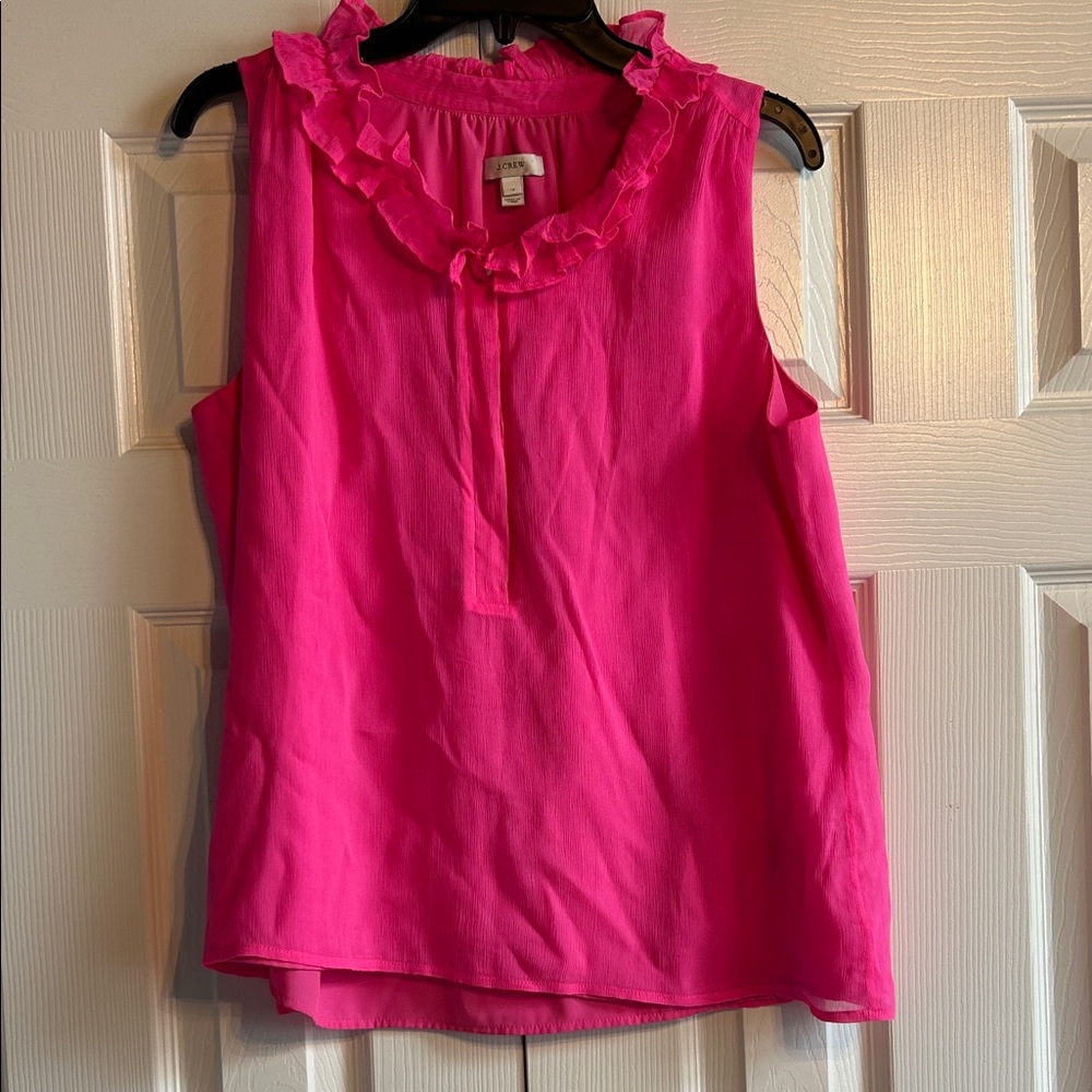 J. Crew Bright Pink Ruffled Tank Top